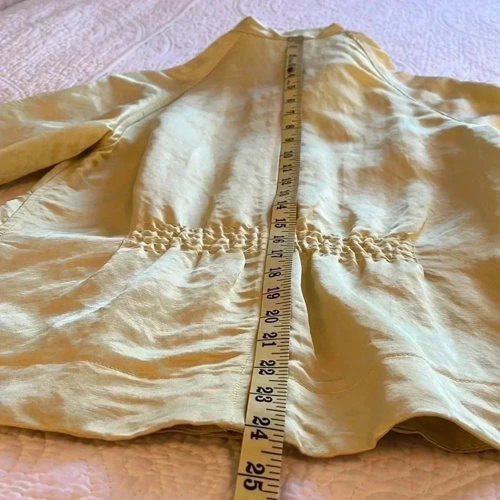 Linen‎ Blend Jacket Women’s Med P Yellow Front Zip Pockets Collar Modern Artsy